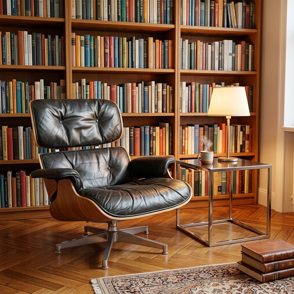 Der Eames Lounge Chair 670 von Herman Miller — in einer Bibliotheksatmosphäre